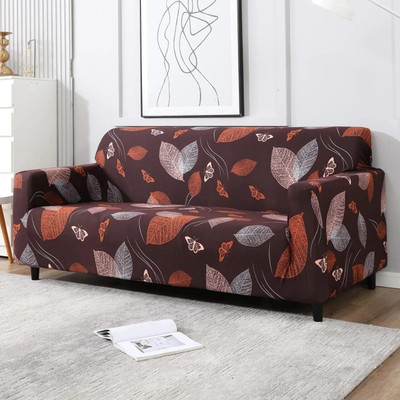 B BESTILO Polyester Floral 4 Seater Sofa Cover(Brown Pack of 1)