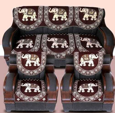 Sbl textile Polycotton 3+2 Seater Sofa Animal Cover(Pack of 6 Brown)