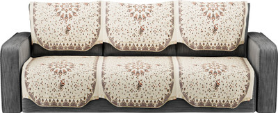 Heart Home Cotton 3 Seater Sofa Checkered Cover(Pack of 6 Brown)