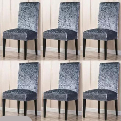 fabzi Velvet 1 Seater Chair Plain Cover(Pack of 6 GREY)