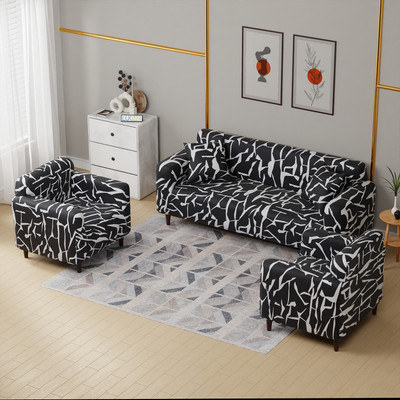 lukzer Polyester Striped 3+1+1 Seater Sofa Cover(Black & White Design Pack of 1)