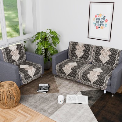 HOMESTIC Velvet Abstract Sofa Cover(Grey, Brown Pack of 6)