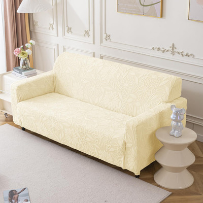 HOUSE OF QUIRK Jacquard 4 Seater Sofa Floral Cover(Pack of 1 Beige)