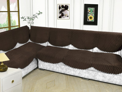 Fashion Throw Velvet 3+2 Seater Sofa Geometric Cover(Pack of 6 Brown)
