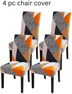 NAYISHI Polycotton 4 Seater Chair Geometric Cover(Pack of 4 orange prism 4 seater)