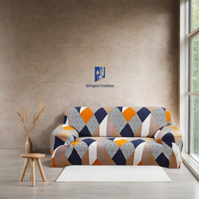 shringoori creations Polyester 3 Seater Sofa Geometric Cover(Pack of 1 Orange)