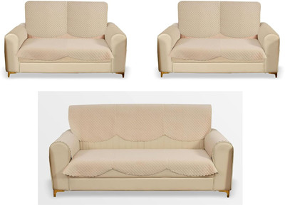 Bigger fish Velvet Checkered 3+2+2 Seater Sofa Cover(Cream Pack of 20)