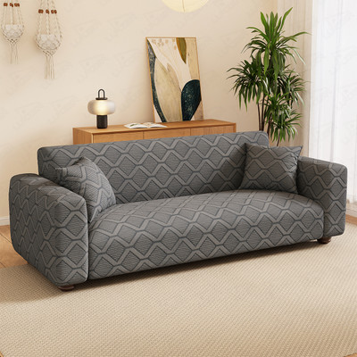 lukzer Jacquard Abstract 3 Seater Sofa Cover(Pastel Dark Grey Diamond Pattern Pack of 1)