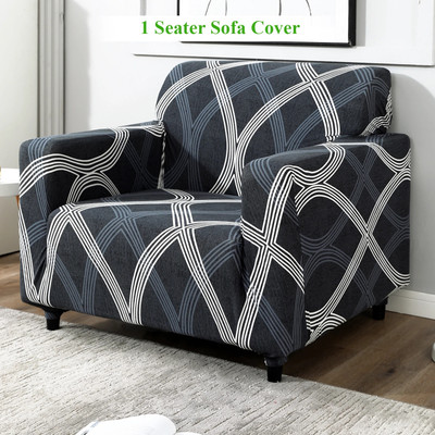 HOKiPO Polyester 1 Seater Sofa Geometric Cover(Pack of 1 Shadow Grey)