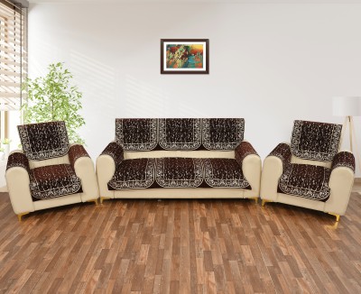 JAYVAAM Velvet, Jacquard, Chenille Striped Sofa Cover(Coffee Pack of 12)