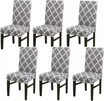 papsun Polyester Geometric 6 Seater Chair Cover(Grey Pack of 6)
