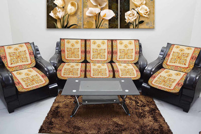SkyKross Cotton 3+2 Seater Sofa Floral Cover(Pack of 6 Brown)