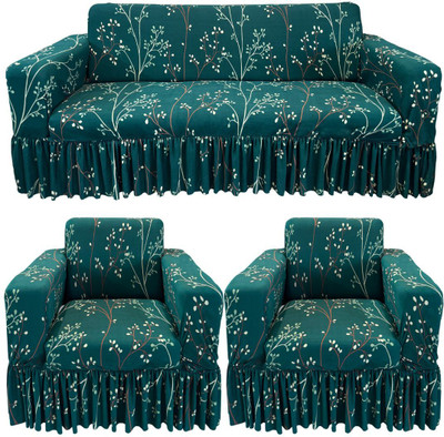 Stuff N' Fluff Polyester Floral 3+1+1 Seater Sofa Cover(Green Pack of 3)