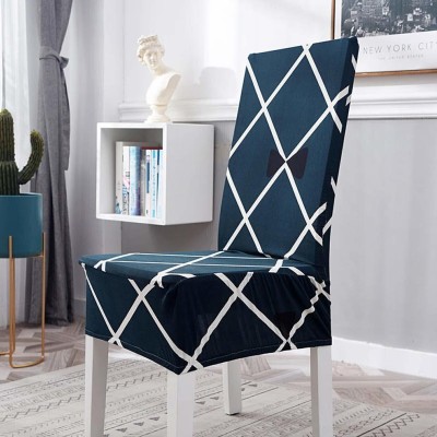 VARIKSH HOMES Polycotton Geometric Chair Cover(blue Pack of 4)