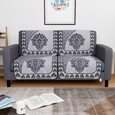 HOMESTIC Cotton Paisley Sofa Cover(Black, Grey Pack of 4)