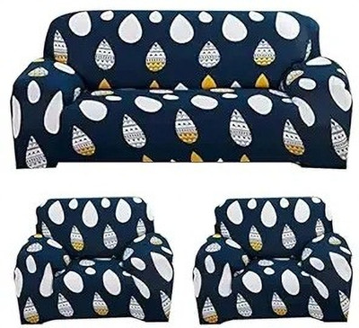 SmartFab Polyester 3+1+1 Seater Sofa Geometric Cover(Pack of 1 Navy Blue)