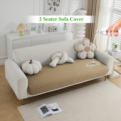 HOKiPO Polyester Plain 2 Seater Sofa Cover(Camel Pack of 1)