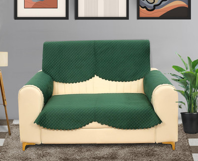 WiseHome Velvet Plain 2 Seater Sofa Cover(Green New Pack of 4)
