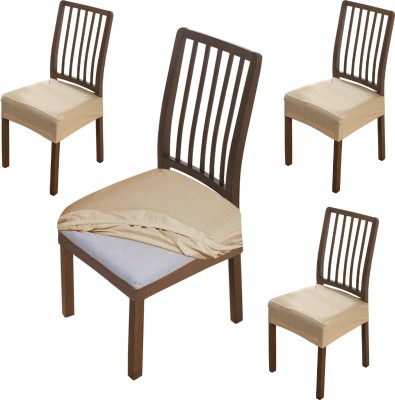 HOKiPO Jacquard Plain Chair Cover(Beige Pack of 4)