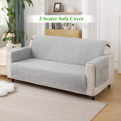 HOKiPO Polyester Plain 3 Seater Sofa Cover(Sofa Mat with Pockets, Light Grey Pack of 1)