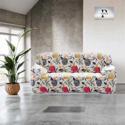 papsun Polyester Floral 3 Seater Sofa Cover(White Pack of 1)