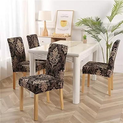 papsun Polyester Damask 4 Seater Chair Cover(Brown Pack of 4)