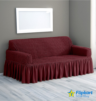 Flipkart SmartBuy Polyester Plain 3 Seater Sofa Cover(Maroon Pack of 1)