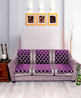 Nendle Velvet 3 Seater Sofa Damask Cover(Pack of 1 Purple)