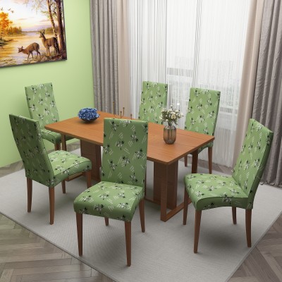 Dream Care Polyester Floral Chair Cover(Green, White Pack of 6)