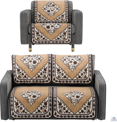 Heart Home Cotton 3 Seater Sofa Floral Cover(Pack of 6 Brown)