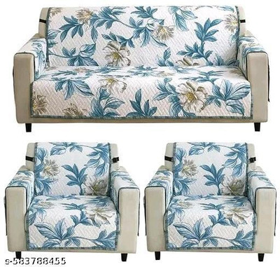 Ramesht Enterprises Polyester, Cotton 3+1+1 Seater Sofa Floral Cover(Pack of 3 Celadon white)