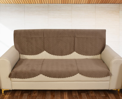 TIB Velvet Plain 3+2 Seater Sofa Cover(Beige Pack of 6)