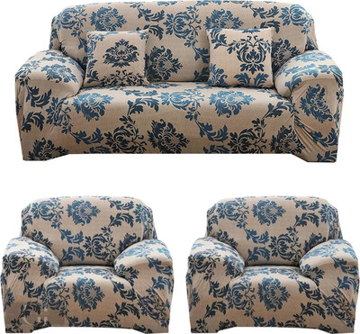Gifts Island Polyester Damask 3+1+1 Seater Sofa Cover(Beige Damask Pack of 3)