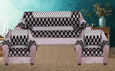 Nendle Cotton Abstract 3+1+1 Seater Sofa Cover(Brown Pack of 12)