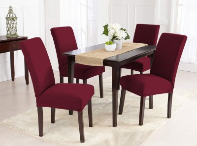 LAZI Polycotton Plain Chair Cover(Maroon Pack of 4)