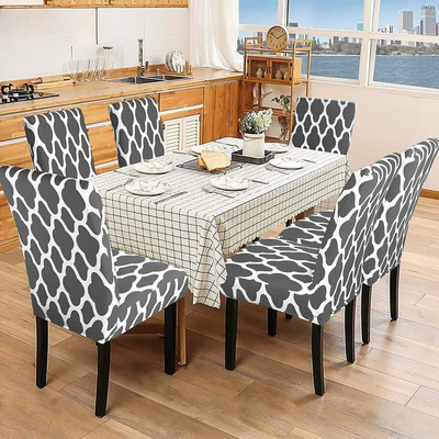 Roodra Creations Polycotton 1 Seater Chair Geometric Cover(Pack of 6 Grey)