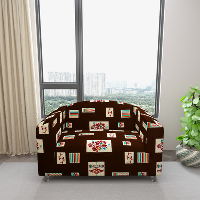 LITHARA Polyester Abstract 3 Seater Sofa Cover(Brown Pack of 1)