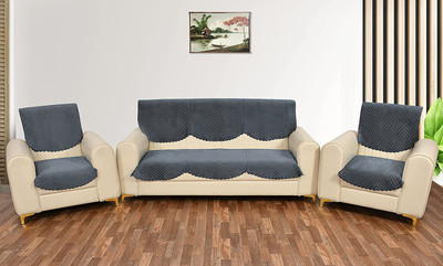 Fashion Throw Velvet 3+2 Seater Sofa Geometric Cover(Pack of 6 Dark Grey)