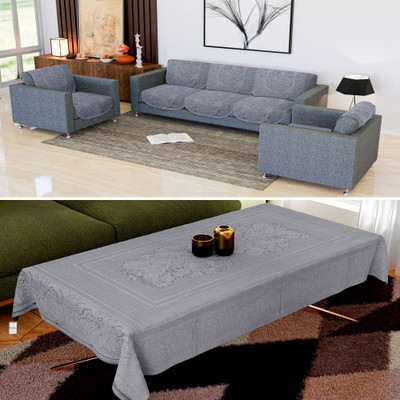 HOMESTIC by Kuber Industries Cotton 3+1+1 Seater Sofa Floral Cover(Pack of 11 Grey)