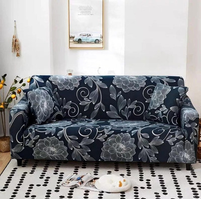 lukzer Polyester 3 Seater Sofa Floral Cover(Pack of 1 Blue Dahlia Design)