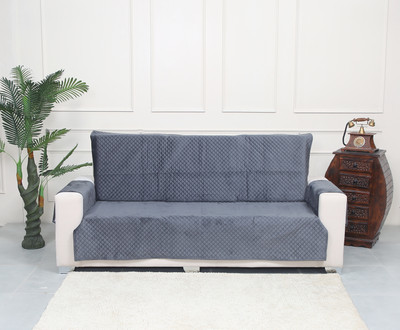 RRB TEXTILE Velvet Plain 3 Seater Sofa Cover(Grey Pack of 1)