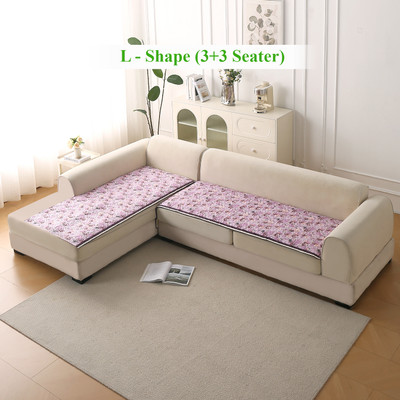 HOKiPO Velvet 3+3 Seater L-Shape Sofa Floral Cover(Pack of 1 Peony Lavender)