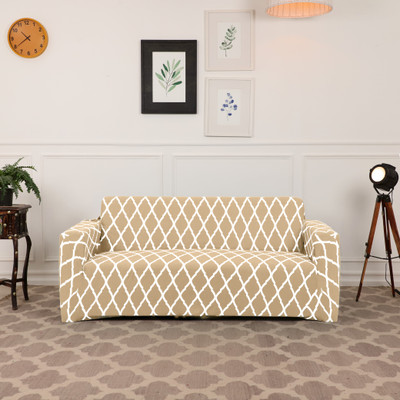 Stuff N' Fluff Polyester Geometric 3+1+1 Seater Sofa Cover(Beige Pack of 1)