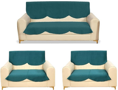 LEAFNEST Velvet Plain 3+2+2 Seater Sofa Cover(Aqua Pack of 1)