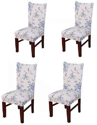Magic Cover Polyester Geometric 1 Seater Chair Cover(White Pack of 4)
