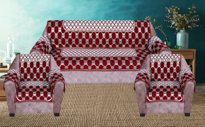 Nendle Cotton Abstract 3+1+1 Seater Sofa Cover(Maroon Pack of 12)