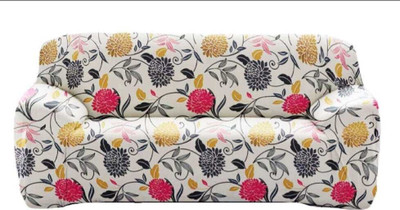 VARIKSH HOMES Polyester Floral 3 Seater Sofa Cover(White Pack of 1)