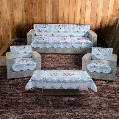 Bdeck Bruders Polyester Floral 3+2 Seater Sofa Cover(Blue Pack of 6)