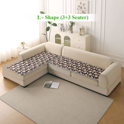 HOKiPO Velvet 3+3 Seater L-Shape Sofa Floral Cover(Pack of 2 Camellia Brown)