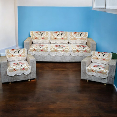 R2H2 Polyester Floral 3+2 Seater Sofa Cover(Yellow Pack of 5)